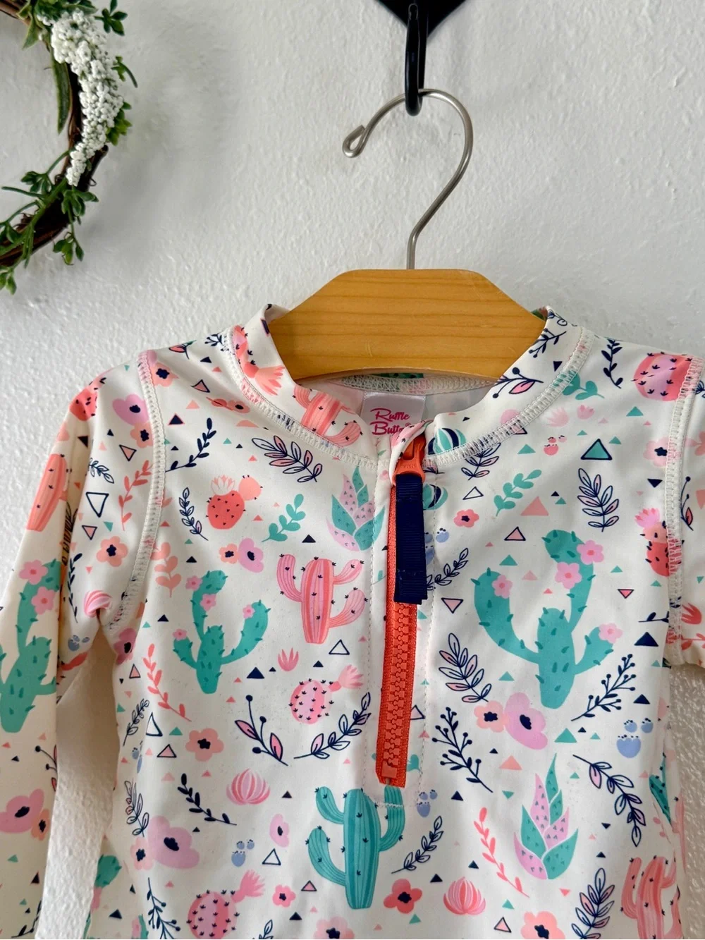 RuffleButts Desert Cactus Long Sleeve Rash Guard Swim Top 2T EUC